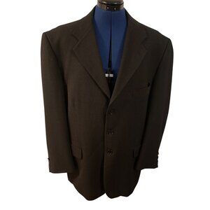 Vintage Louis DellOlio Mens Pinstripe Wool Suit Jacket 44R Regular D/Brown- Gold